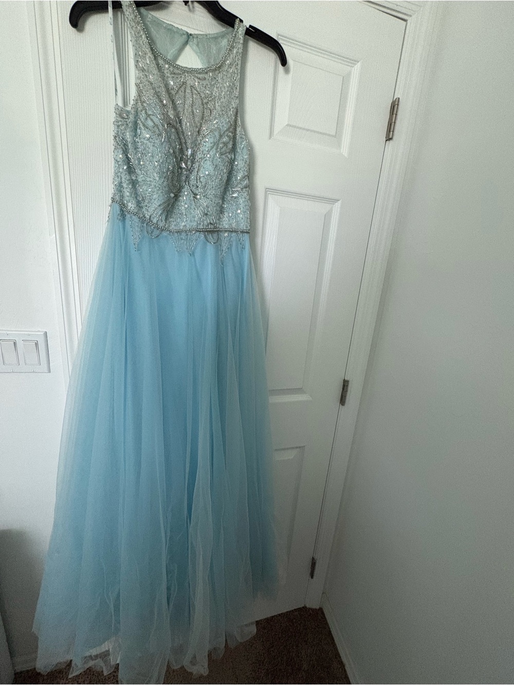 Camille La Vie Light Blue Beaded Prom Dress